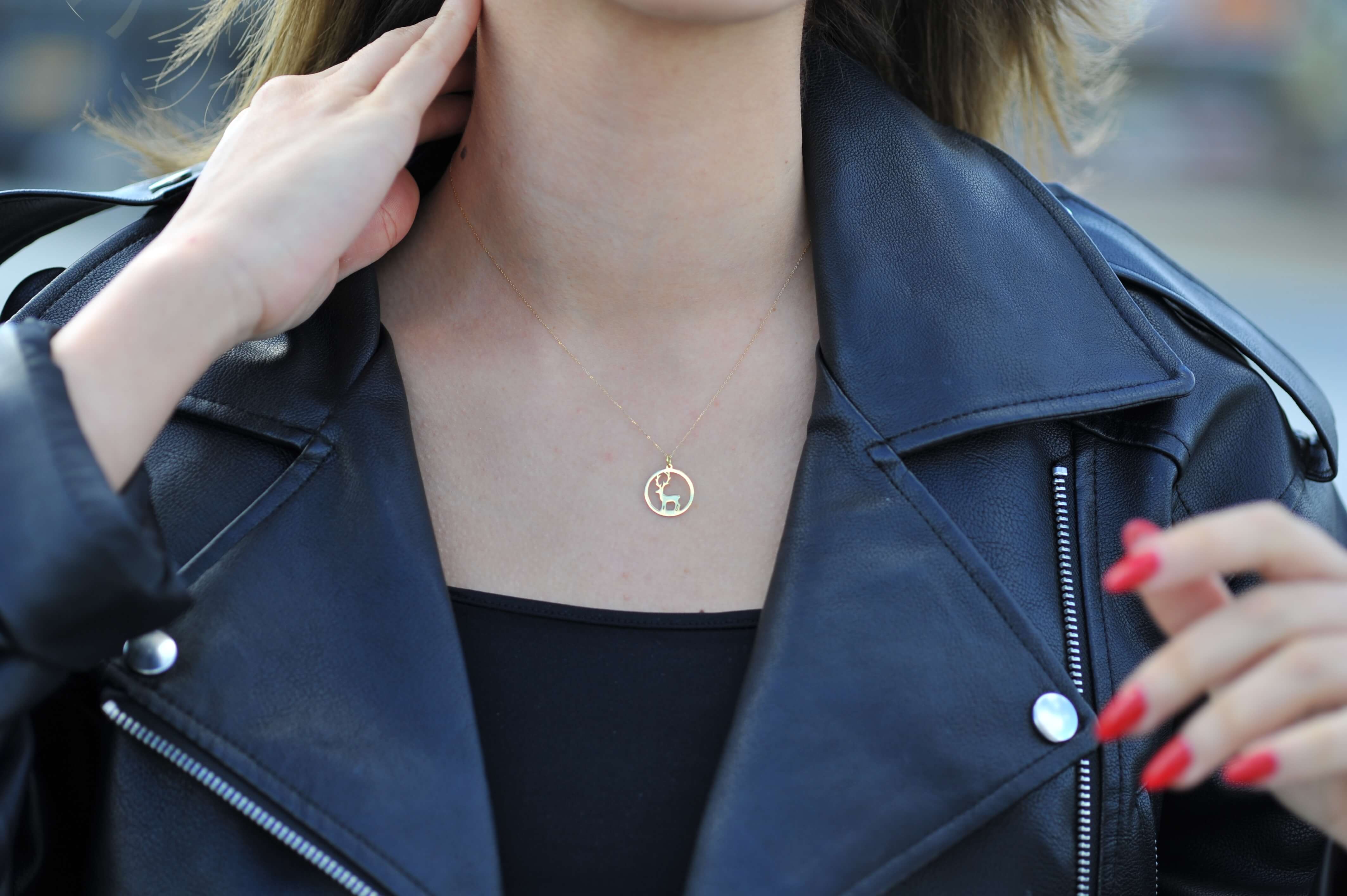 14K Solid Gold Deer Necklace